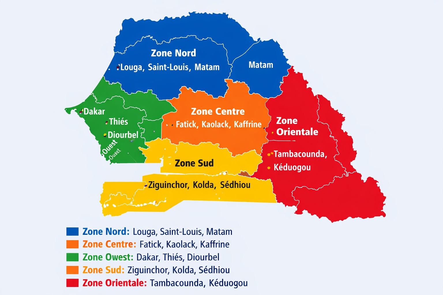 Carte du Sénégal - Zones d'intervention ASAS